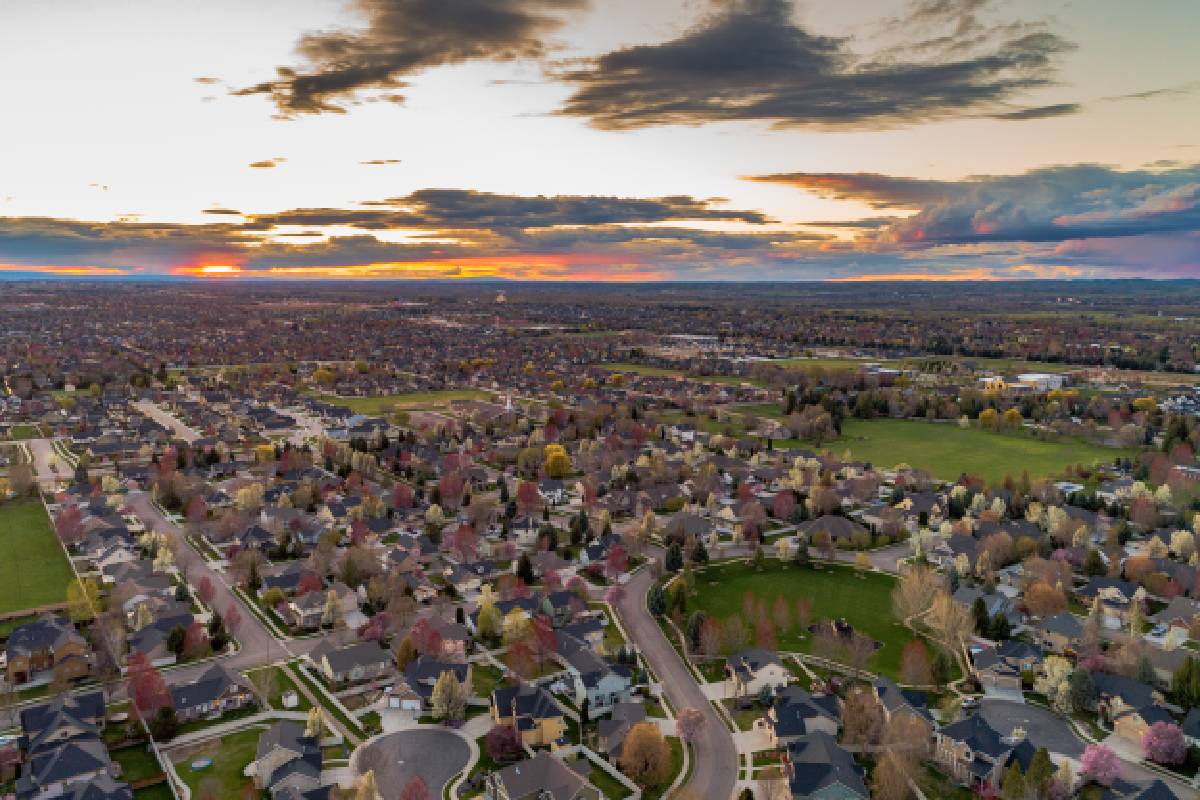Aerial View of Meridian, Idaho, at Sunrise